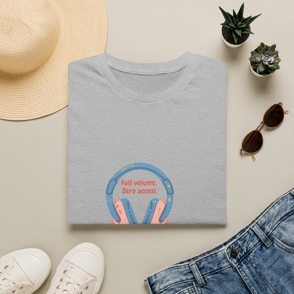 Headphones T‑Shirt — “Full volume. Zero access.” Graphic Tee for Music Lovers