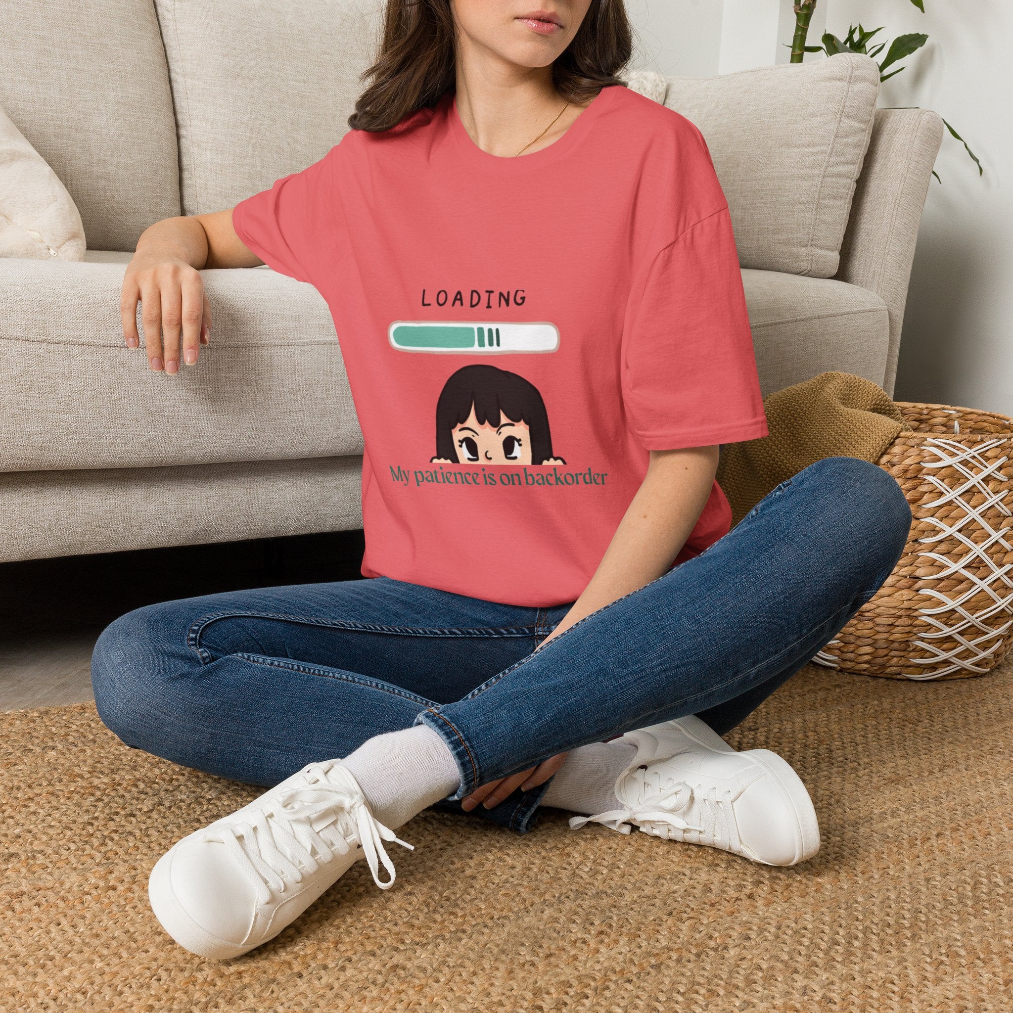 Loading Progress Graphic T-Shirt — Cute Anime Girl Illustration