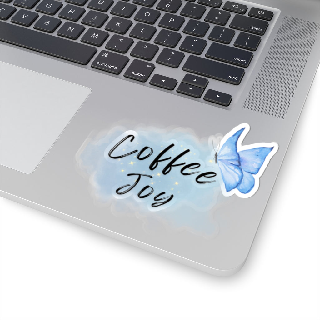 Kiss-Cut Sticker — “Coffee Joy” Blue Watercolor Butterfly Sticker