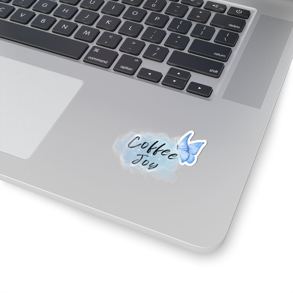 Kiss-Cut Sticker — “Coffee Joy” Blue Watercolor Butterfly Sticker