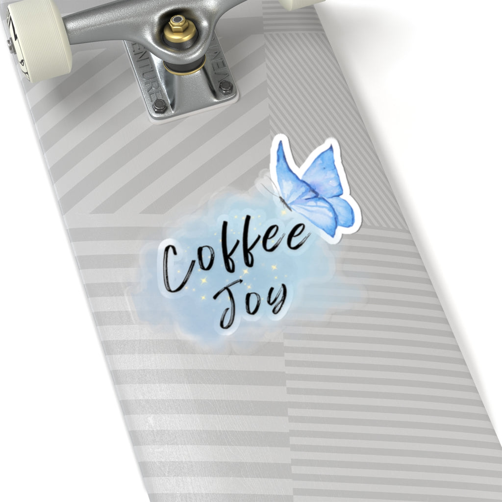 Kiss-Cut Sticker — “Coffee Joy” Blue Watercolor Butterfly Sticker