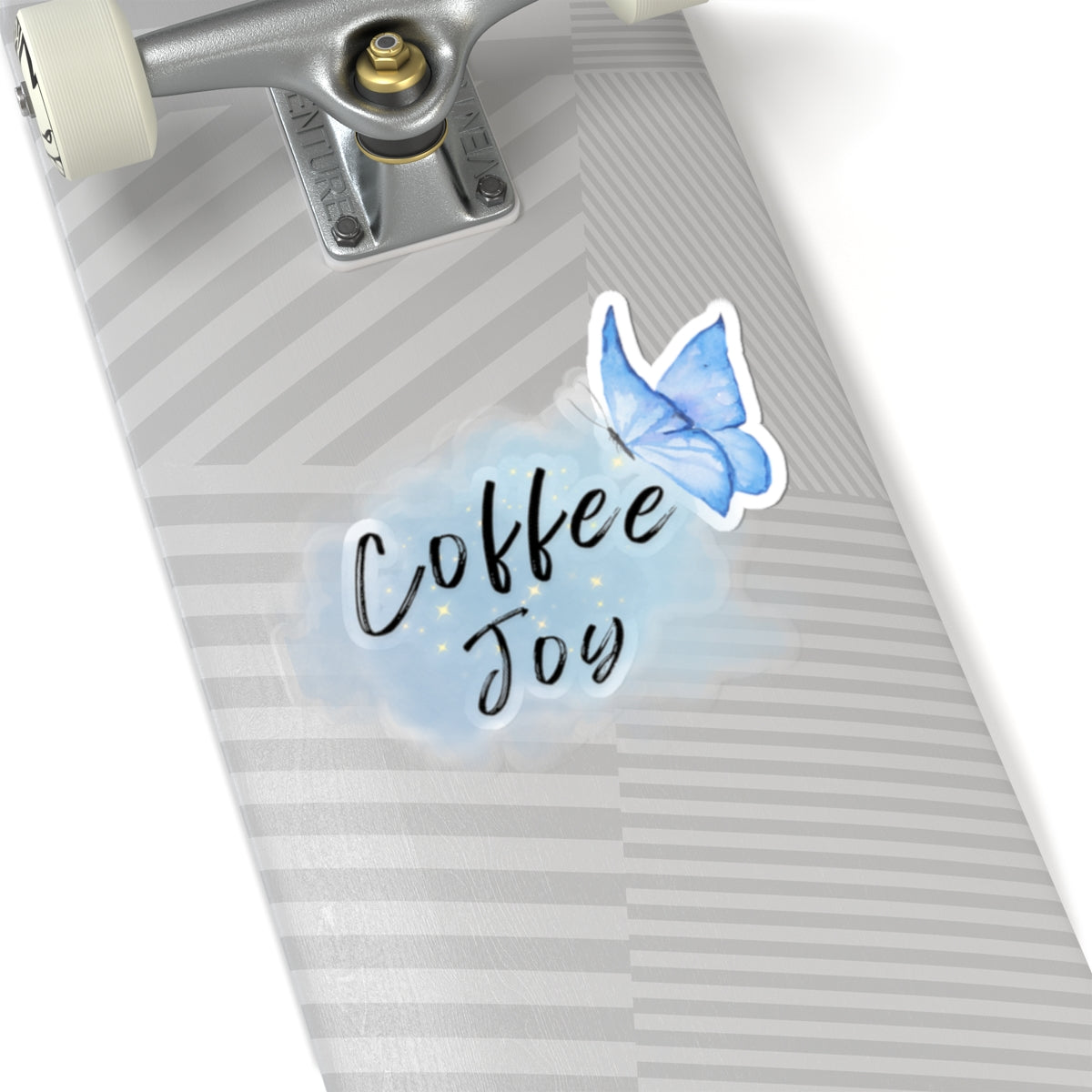 Kiss-Cut Sticker — “Coffee Joy” Blue Watercolor Butterfly Sticker
