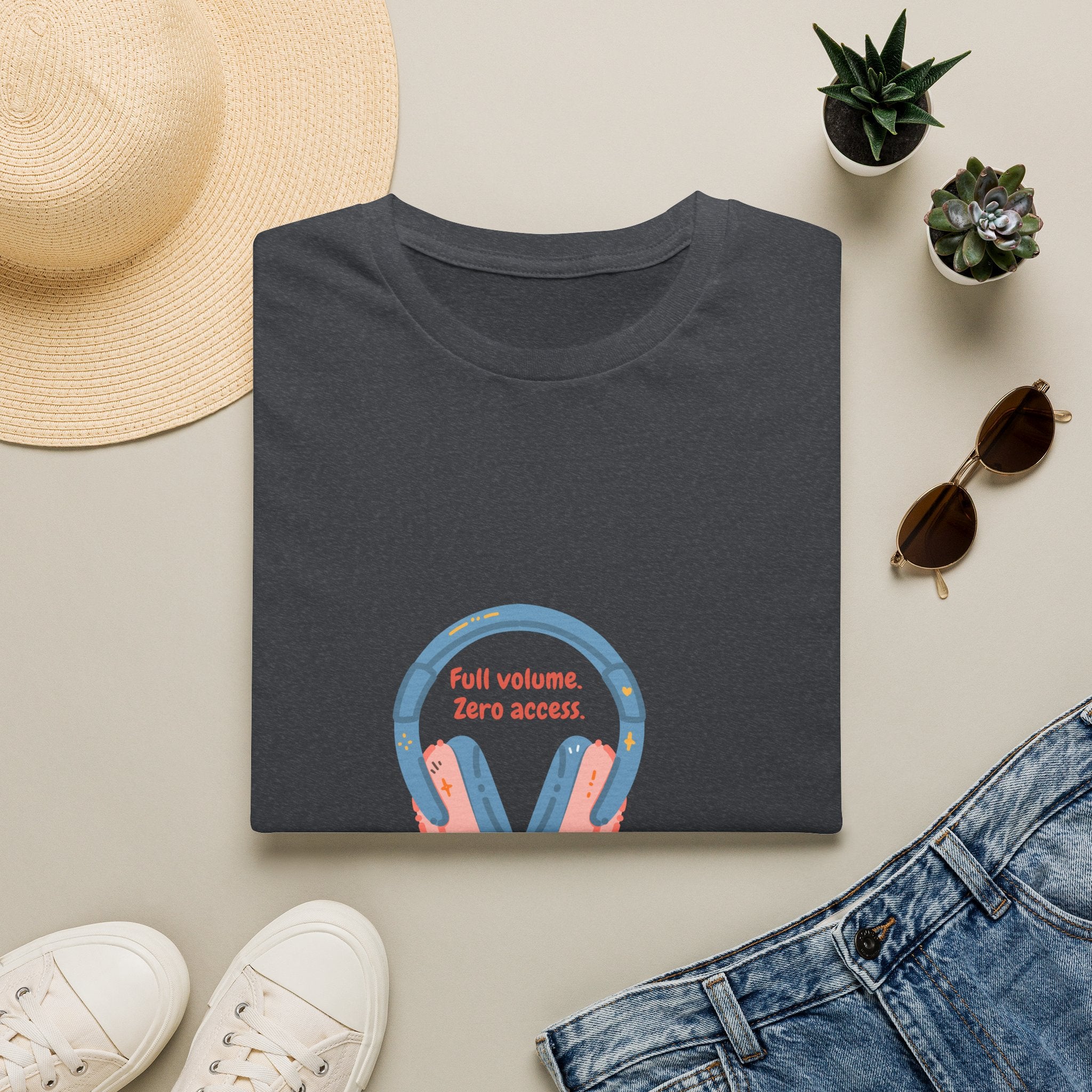 Headphones T‑Shirt — “Full volume. Zero access.” Graphic Tee for Music Lovers