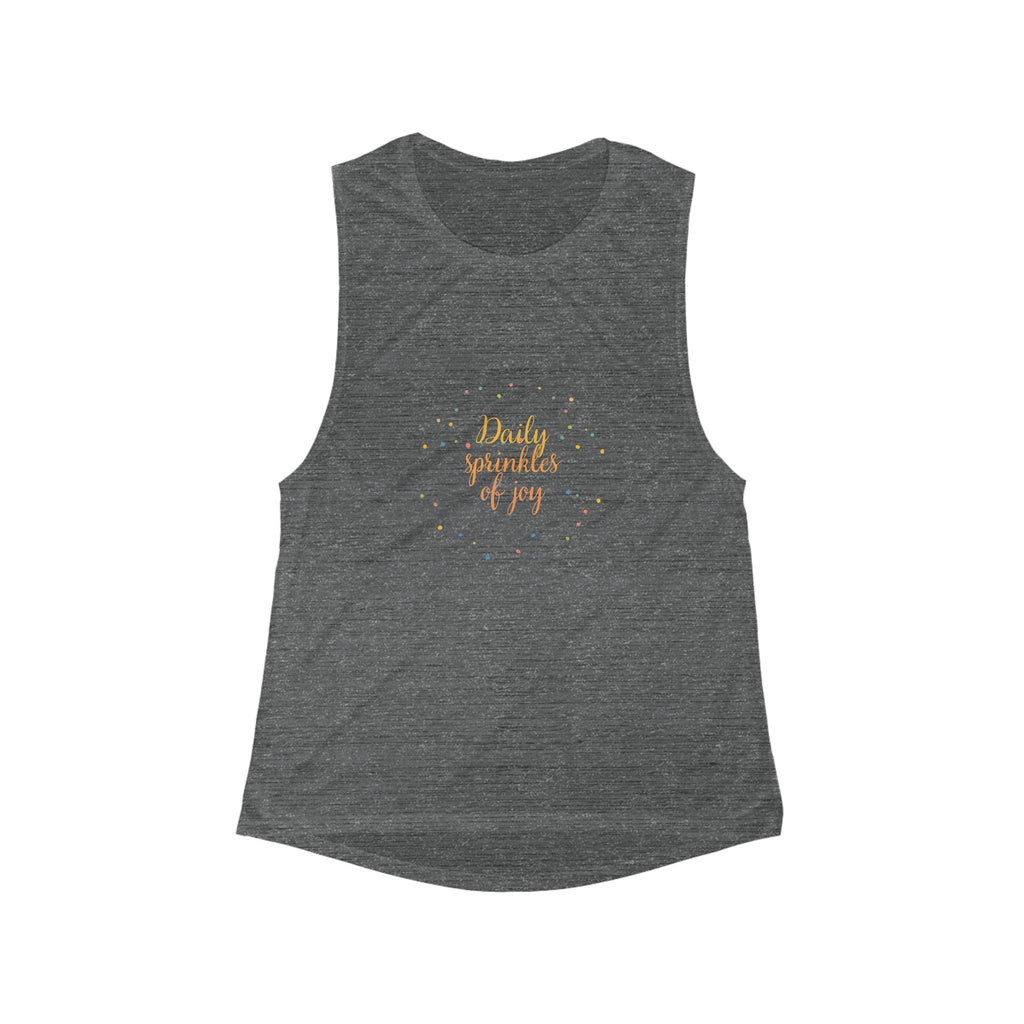 Women's Muscle Tank — "Daily Sprinkles of Joy" Heathered Gray Scoop Tank