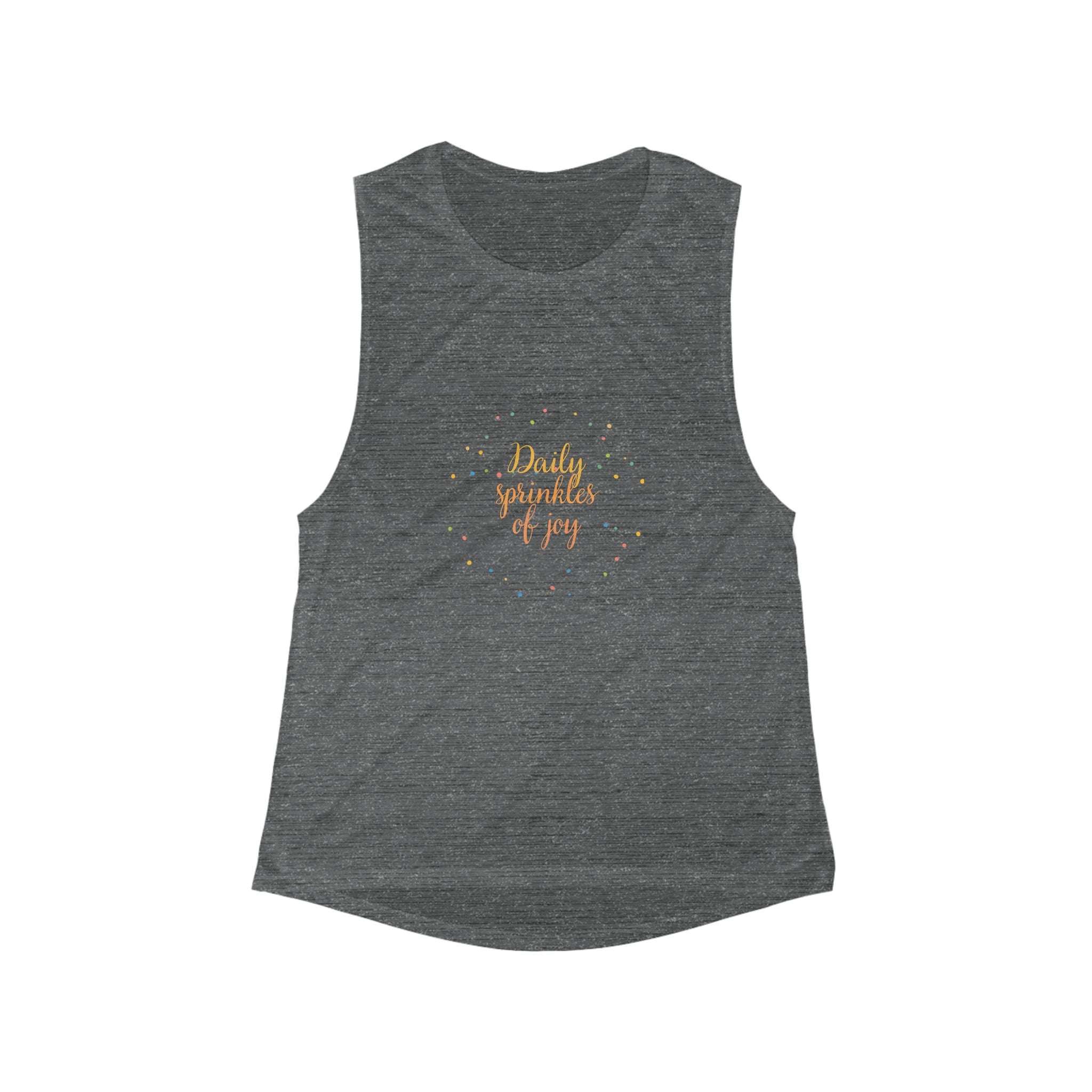 Women's Muscle Tank — "Daily Sprinkles of Joy" Heathered Gray Scoop Tank