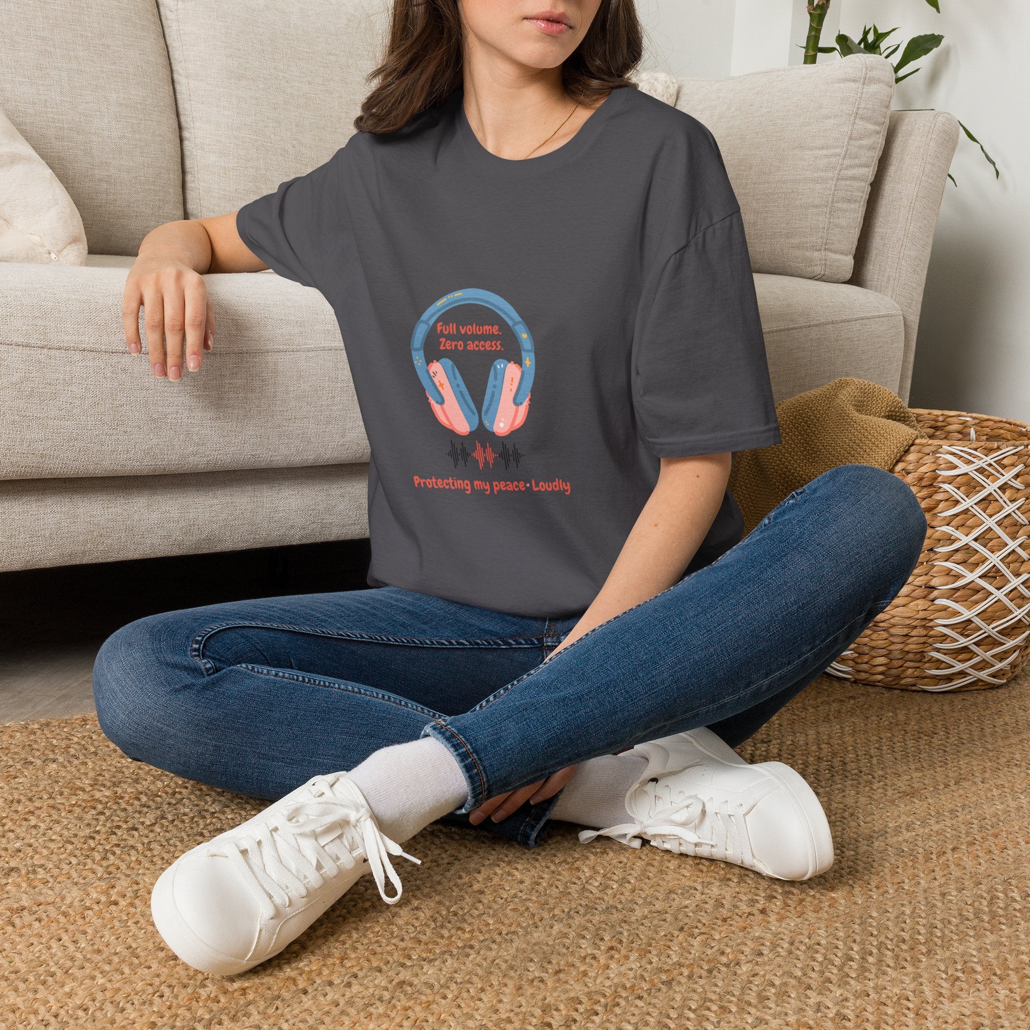 Headphones T‑Shirt — “Full volume. Zero access.” Graphic Tee for Music Lovers