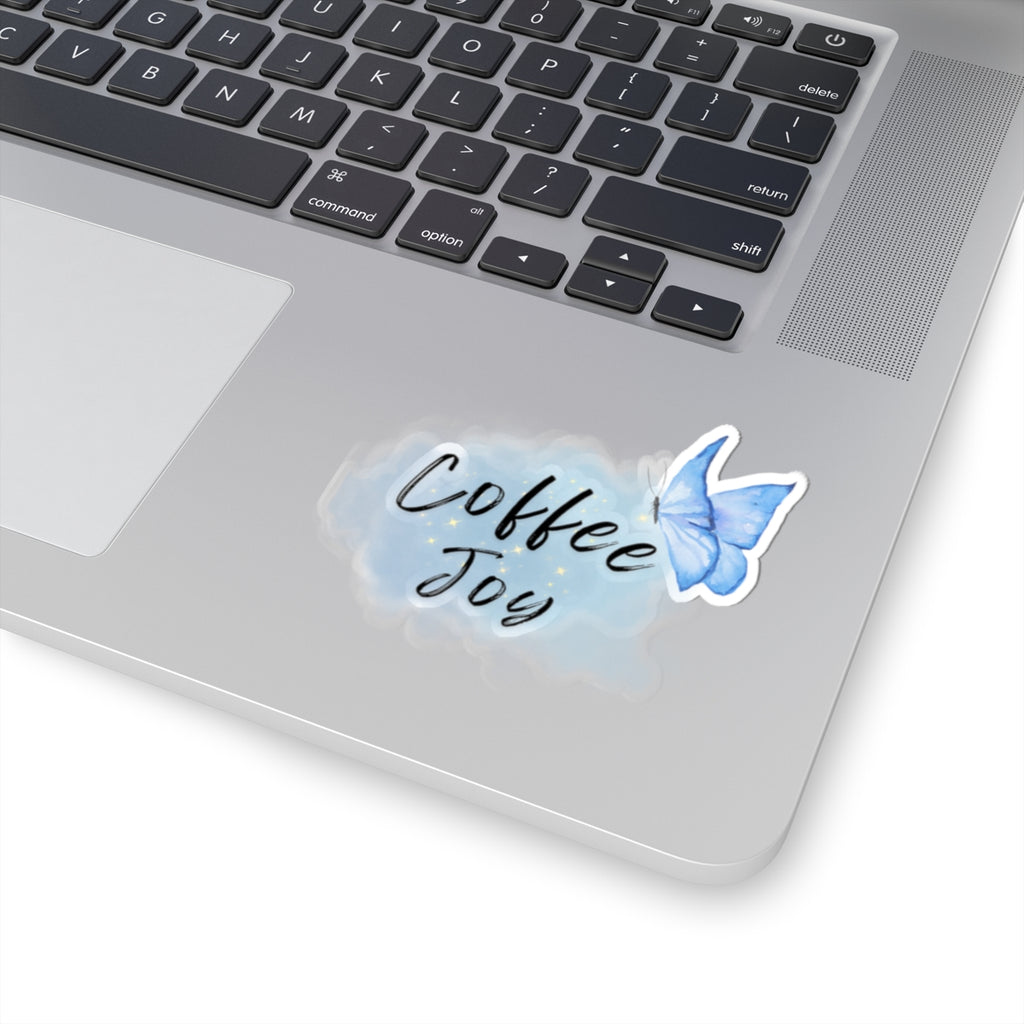 Kiss-Cut Sticker — “Coffee Joy” Blue Watercolor Butterfly Sticker