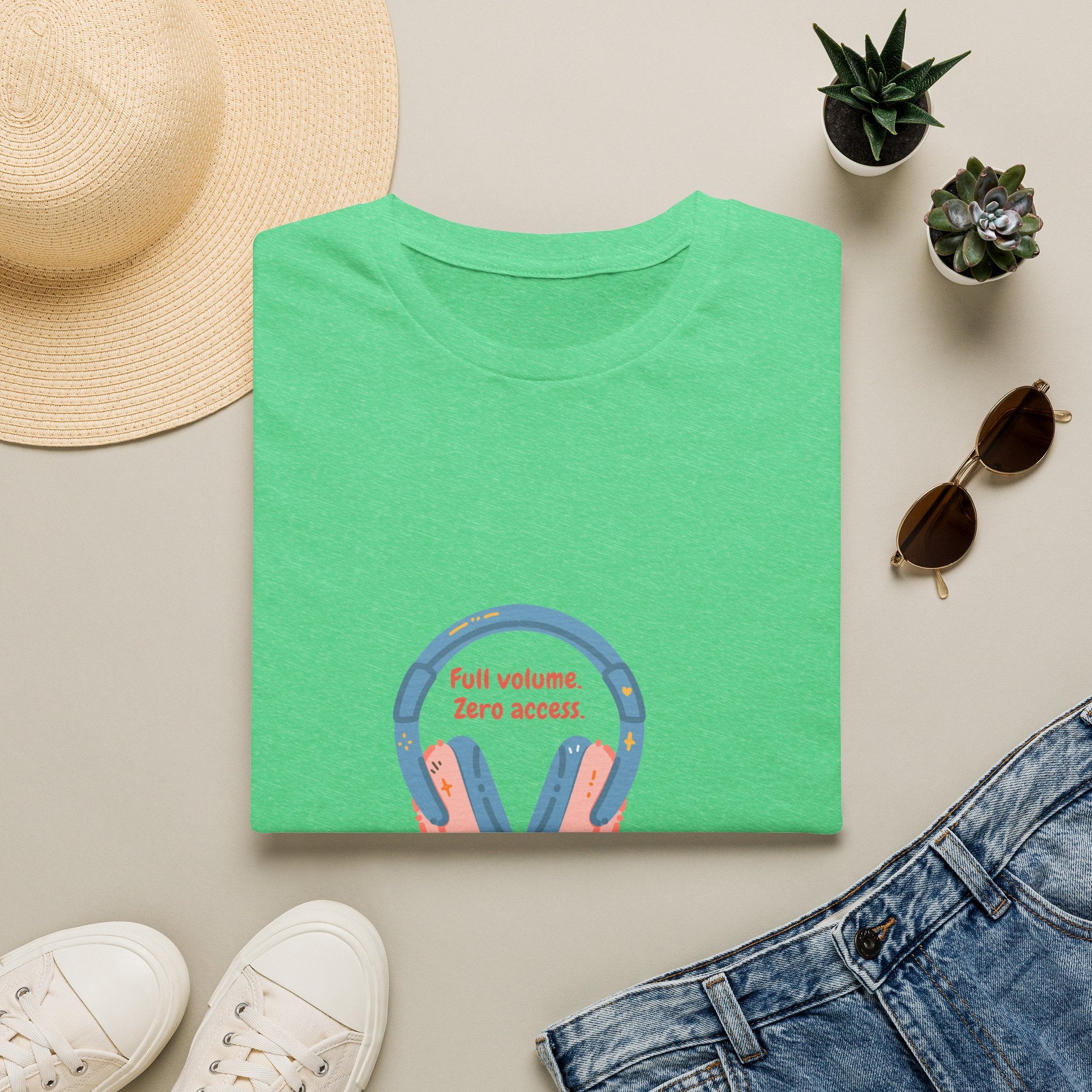 Headphones T‑Shirt — “Full volume. Zero access.” Graphic Tee for Music Lovers