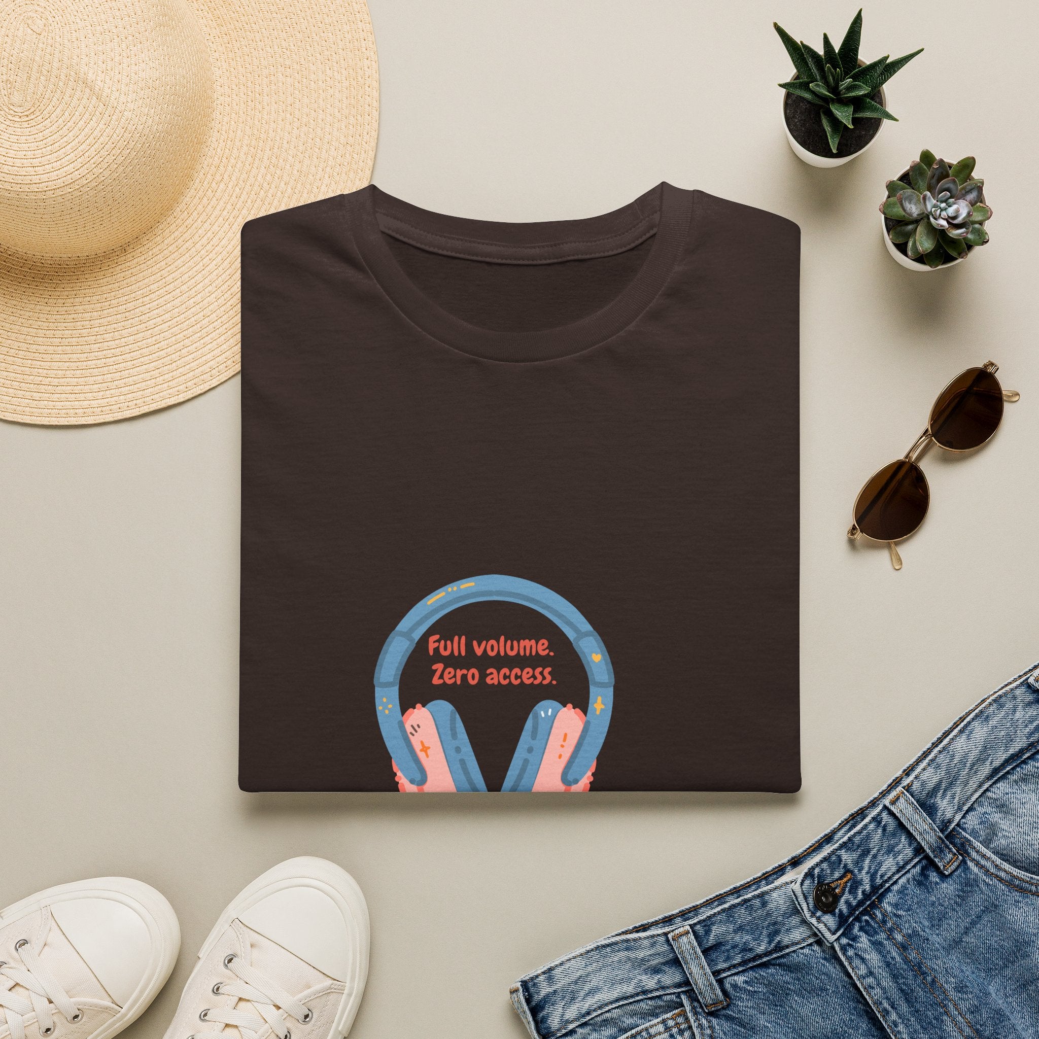 Headphones T‑Shirt — “Full volume. Zero access.” Graphic Tee for Music Lovers