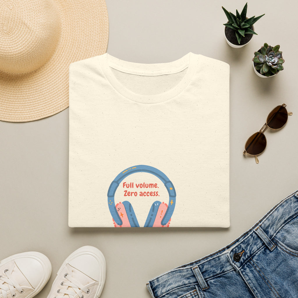 Headphones T‑Shirt — “Full volume. Zero access.” Graphic Tee for Music Lovers