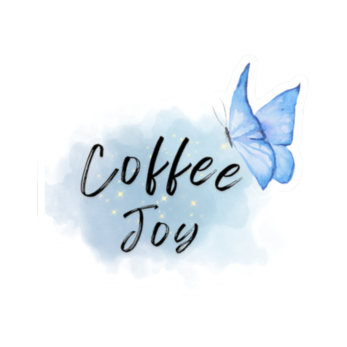 Kiss-Cut Sticker — “Coffee Joy” Blue Watercolor Butterfly Sticker