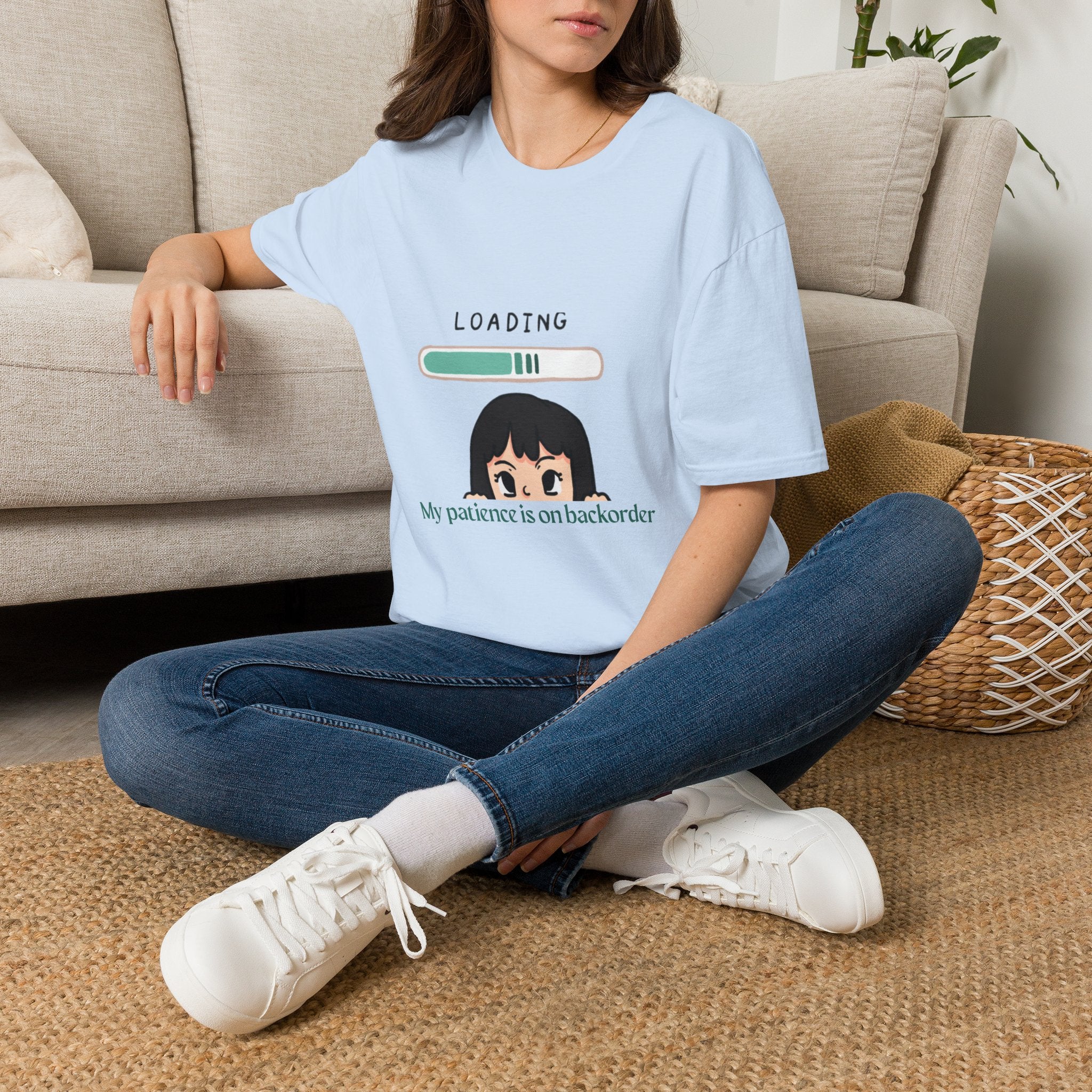 Loading Progress Graphic T-Shirt — Cute Anime Girl Illustration
