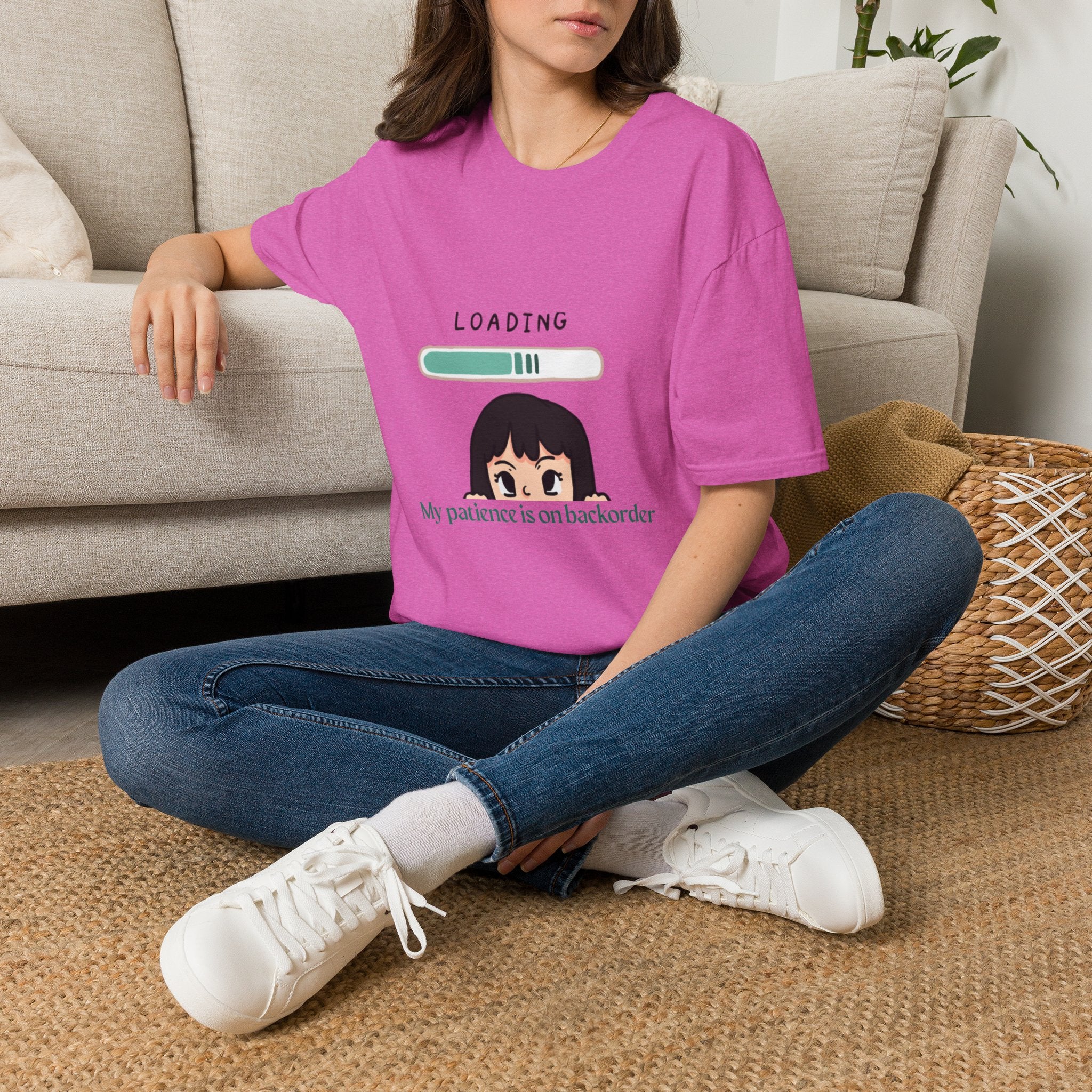 Loading Progress Graphic T-Shirt — Cute Anime Girl Illustration