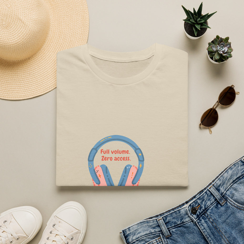 Headphones T‑Shirt — “Full volume. Zero access.” Graphic Tee for Music Lovers