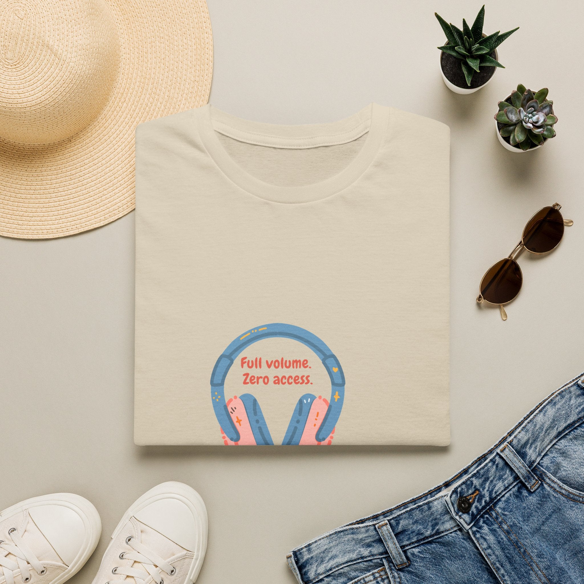 Headphones T‑Shirt — “Full volume. Zero access.” Graphic Tee for Music Lovers